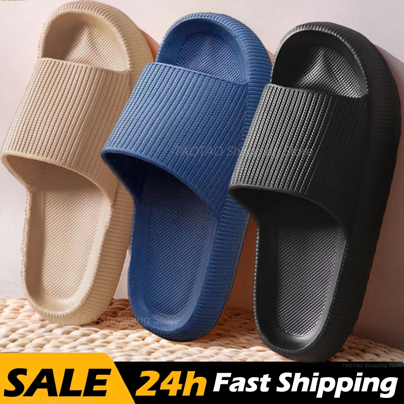 2024 Summer Slippers Men Soft Indoor Home Flat Sandals Women Fashion Flip Flops Beach Shoes Man Couple Non-Slip Bathroom Slides