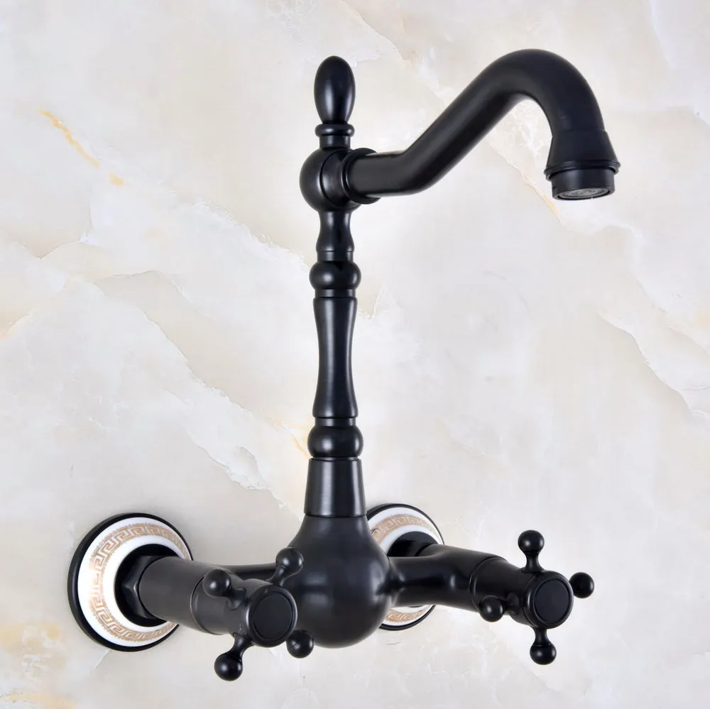 

Dual Handle Duals Hole Wall Mount Basin Faucet Oil Rubbed Bronze Bathroom Vanity Faucets Kitchen Sink Cold Hot Water Taps Dnf877