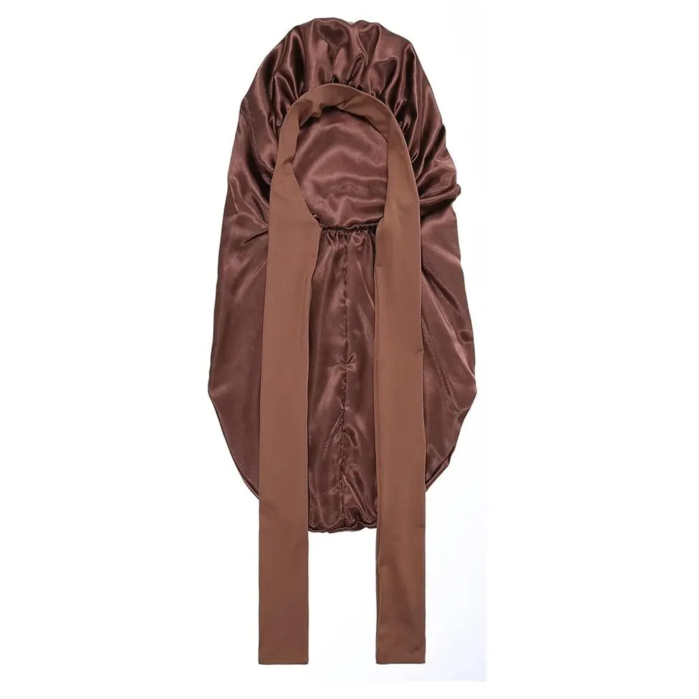 

Casual Comfortable Women's Bonnet Smooth Bowknot Long Sleeping Hat Single Layer Adjustable Night Sleep Cap Natural Curly Hair