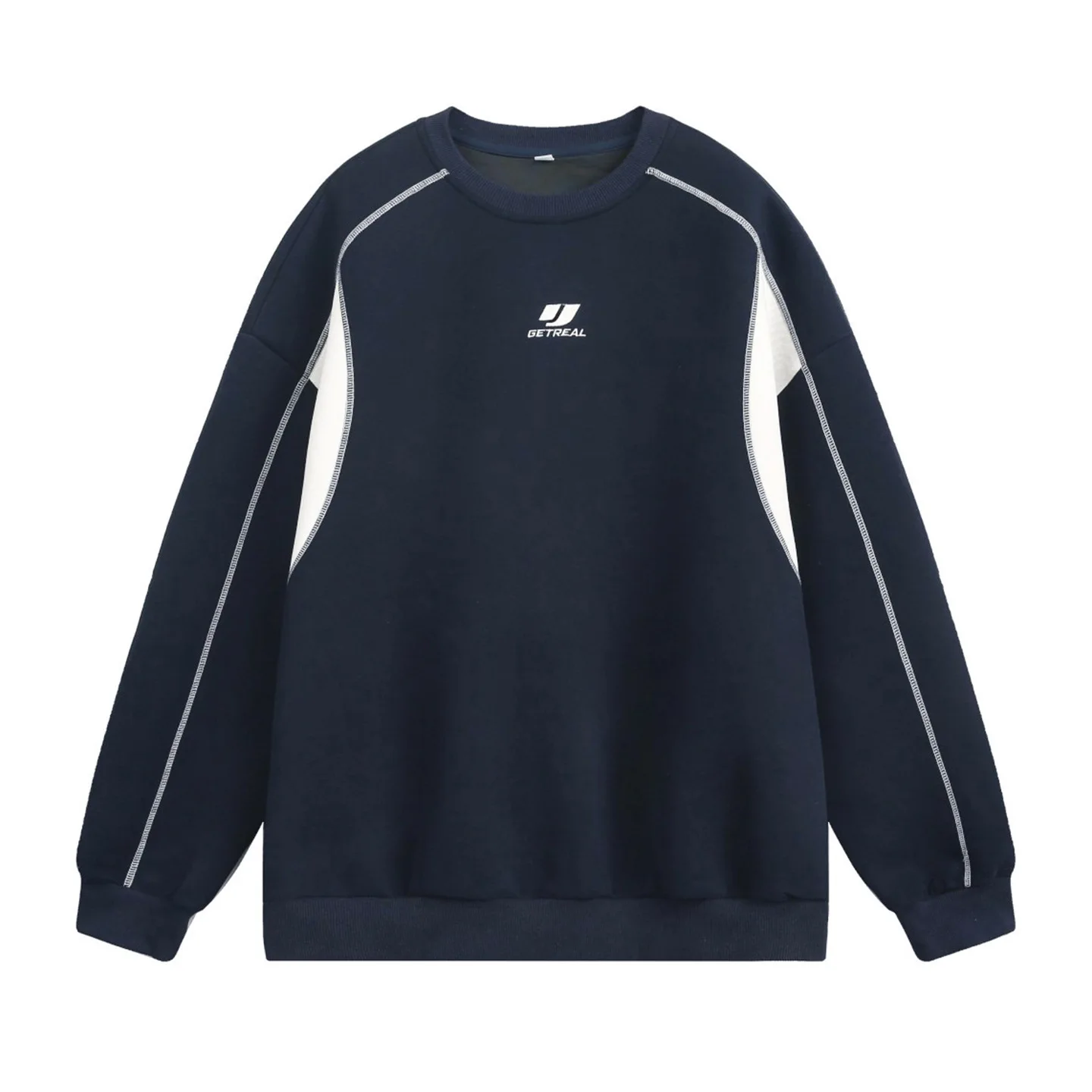 Felpa a maniche lunghe girocollo patchwork color block per coppie Pullover allentato con ricamo strutturato stile casaul autunnale B11L