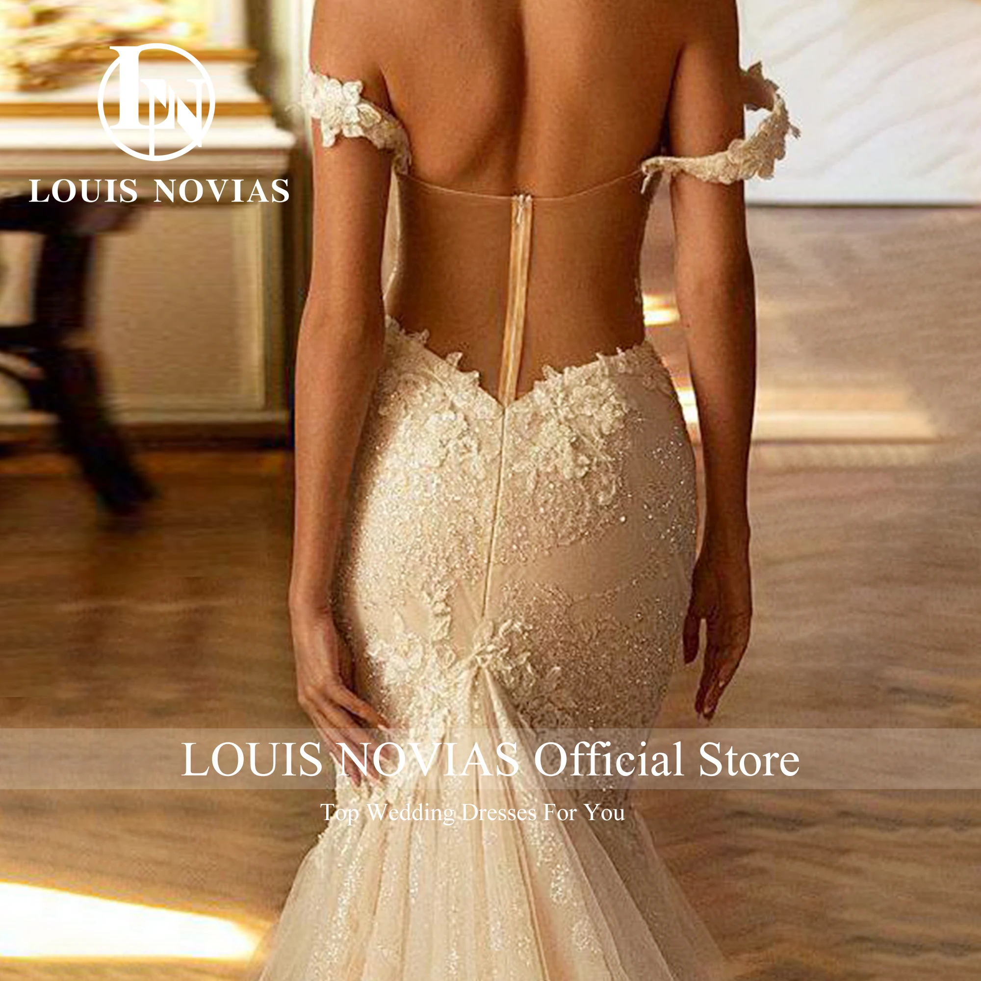 Louis Novias Zeemeermin Trouwjurken Voor Vrouwen 2024 Sexy Off-Shoulder Rugloze Liefje Appliques Kanten Romantische Trouwjurk