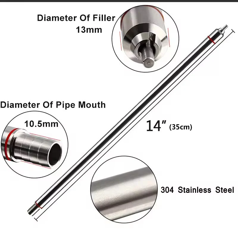 13,7'' (35 cm) Länge Federlast Bierflaschenfüller mit Nylon-Reinigungsbürste, Biertransfer aus Edelstahl, Abfüllmaschine