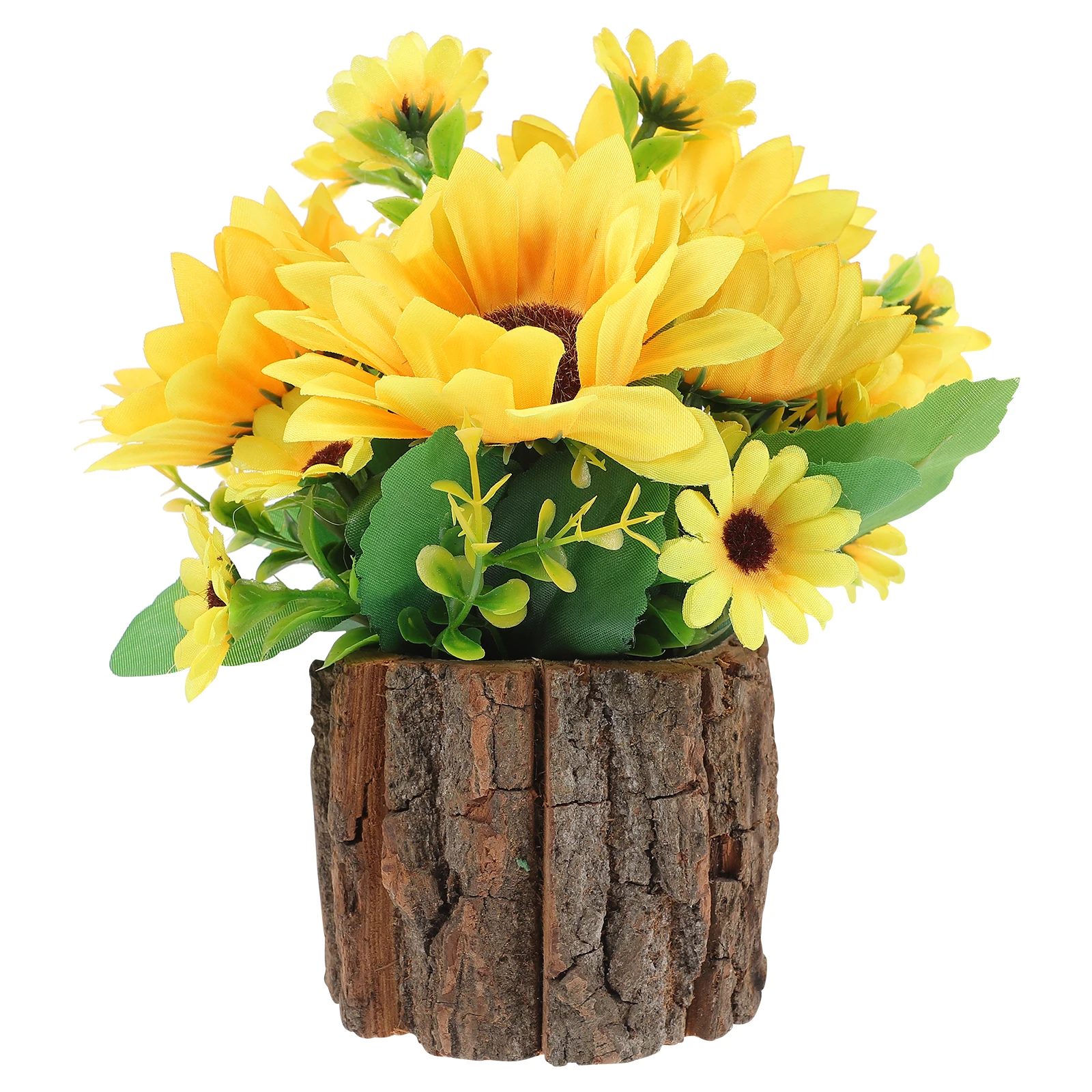 

Wood Log Plant Container Flavor Flowerpot Pastoral Style Creative Silk Wooden Succulent Planter Short Sunflower Set