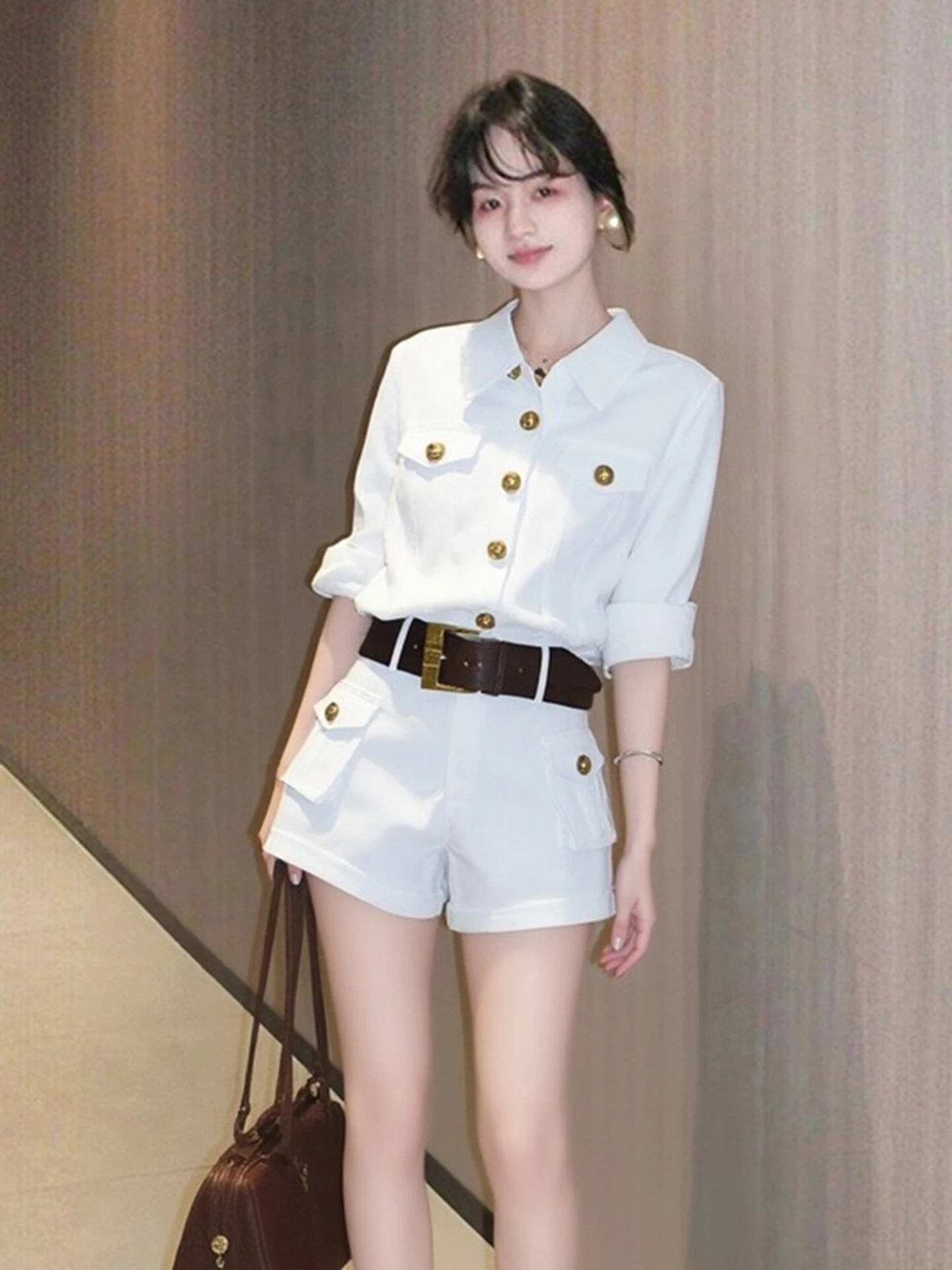 

High Waist Pants White Slimming Hip Covering Design Unique Women's Summer Casual High Waist Monokini Shorts