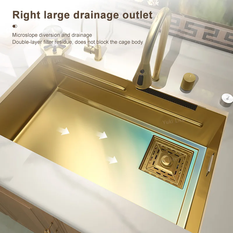 Imagem -03 - Cachoeira Pia para Cozinha Slot Único Golden Wash Basin Workstation Tanque Drop-in Undermount Aço Inoxidável