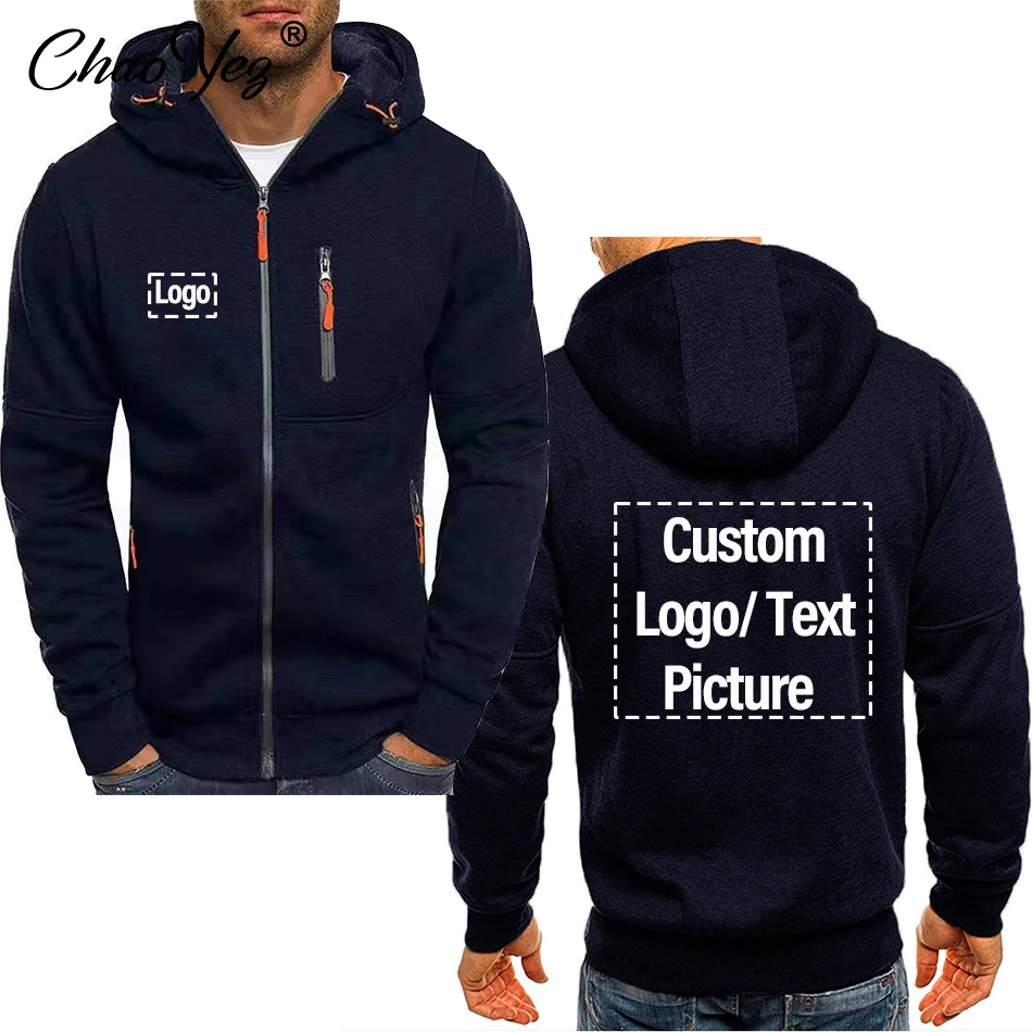 DIY Custom Logo Men Zipper Sports Hoodies Men Fashion Cool Zipper Thin Jacket Coat Spring Autumn Casual Sportwear Plus Size XXXL