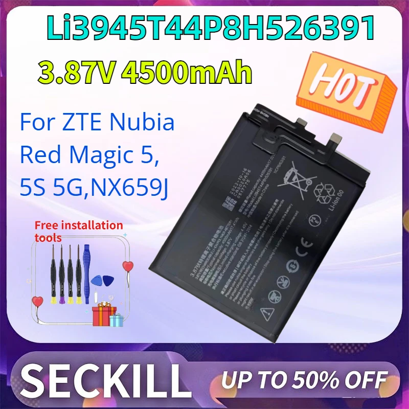 

High-Quality New 3.87V 4500mAh Li3945T44P8H526391 Phone Battery for ZTE Nubia Red Magic 5, 5S 5G, NX659J Free Tools
