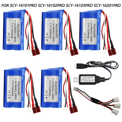 SCY-16102PRO SCY-16101PRO SCY-16103PRO SCY-16201PRO R/C 자동차 부품용 업그레이드된 7.4V 3500mAh 2S 리튬 이온 배터리 T 플러그 및 충전기