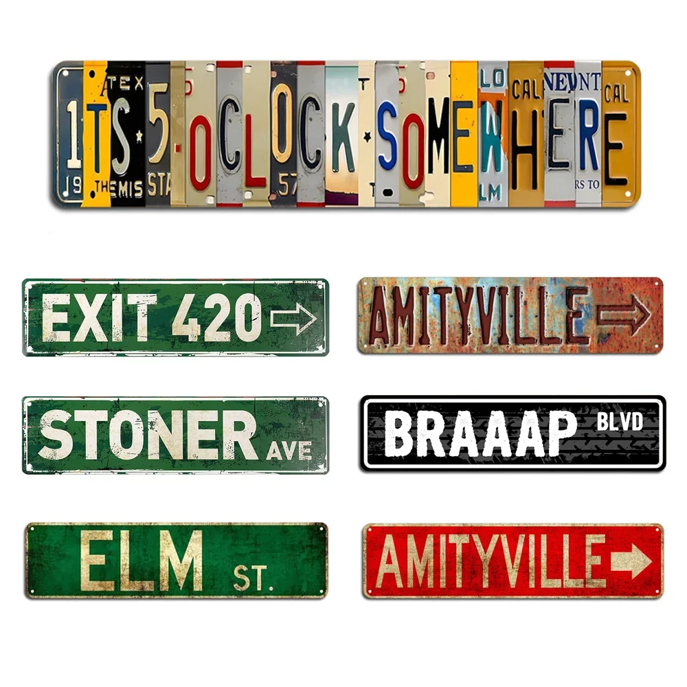 Five O Clock Somewhere Unique Metal Signs Exit 420 Street Plaque Rustic 16 X 4 Inches ELM st Wall Decor Stoner Ave Metal Plaque