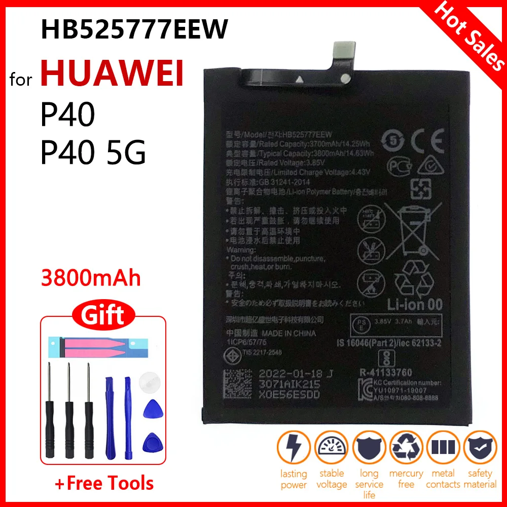 

100% New Original High Quality 3800mAh HB525777EEW Battery For Huawei P40 5G Mobile Phone Rechargeable Batteries With Free Tools