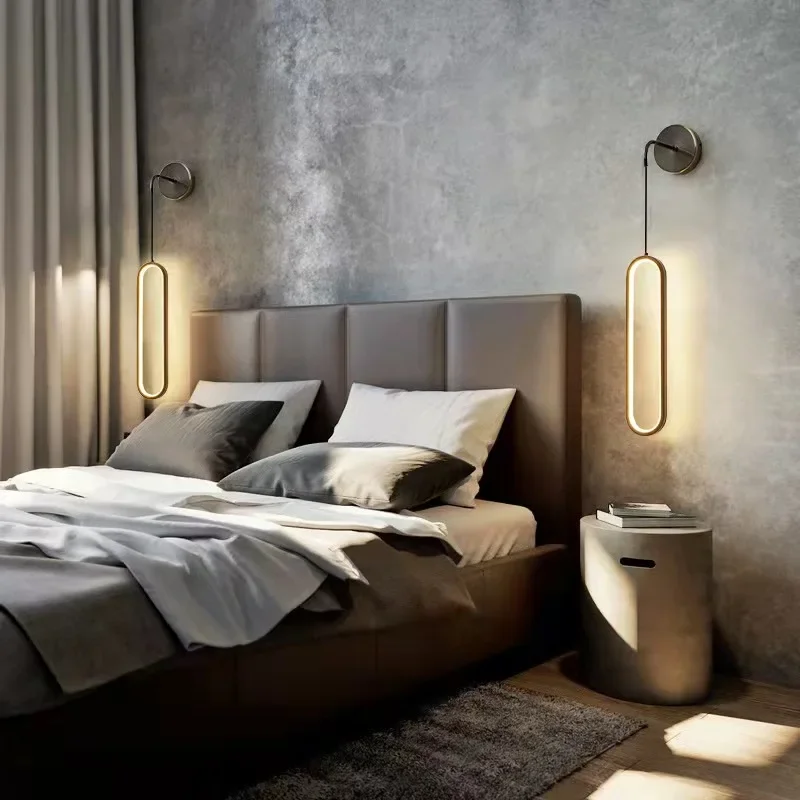 

Modern Minimalist Black Wall Lamps LED for Bedroom Study Living Room Bar Stairs Corridor Interior Background Wall Hanging Lights