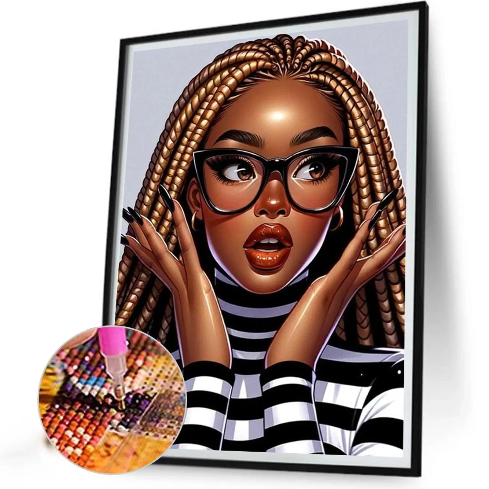 

Girl 5D DIY Full Drill Round Diamond Painting Kit for Home Wall Decor 40x50cm