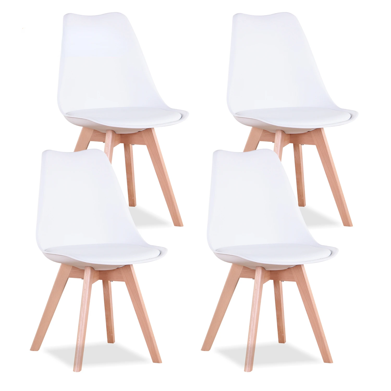 Set of 4 Modern Dining Chair Inspired Solid Wood Plastic Padded Seat with Cushion Retro Style Kitchen Chair for Dining Room