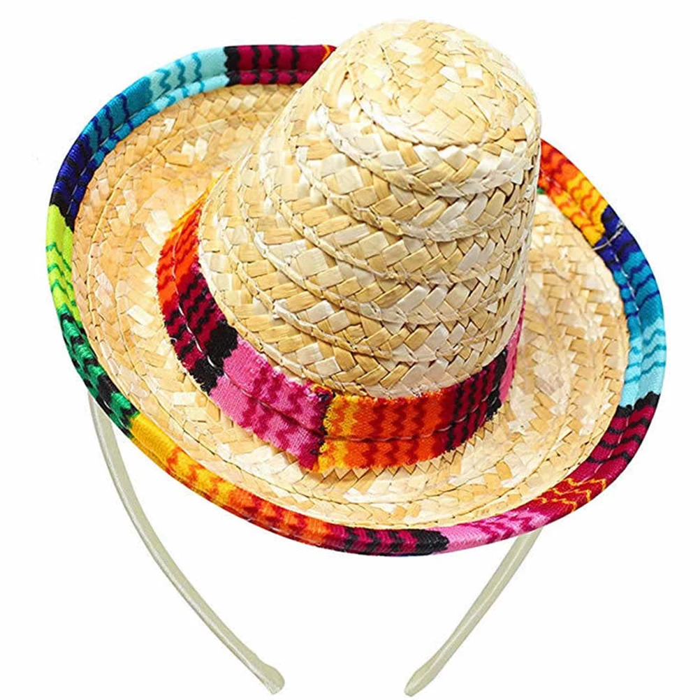 

2pcs Pet Adorable Hair Hoops Mini Mexico Funny Hairband Straw Hat Headdress Pet Supplies (Small, Random Color, Random Pattern)