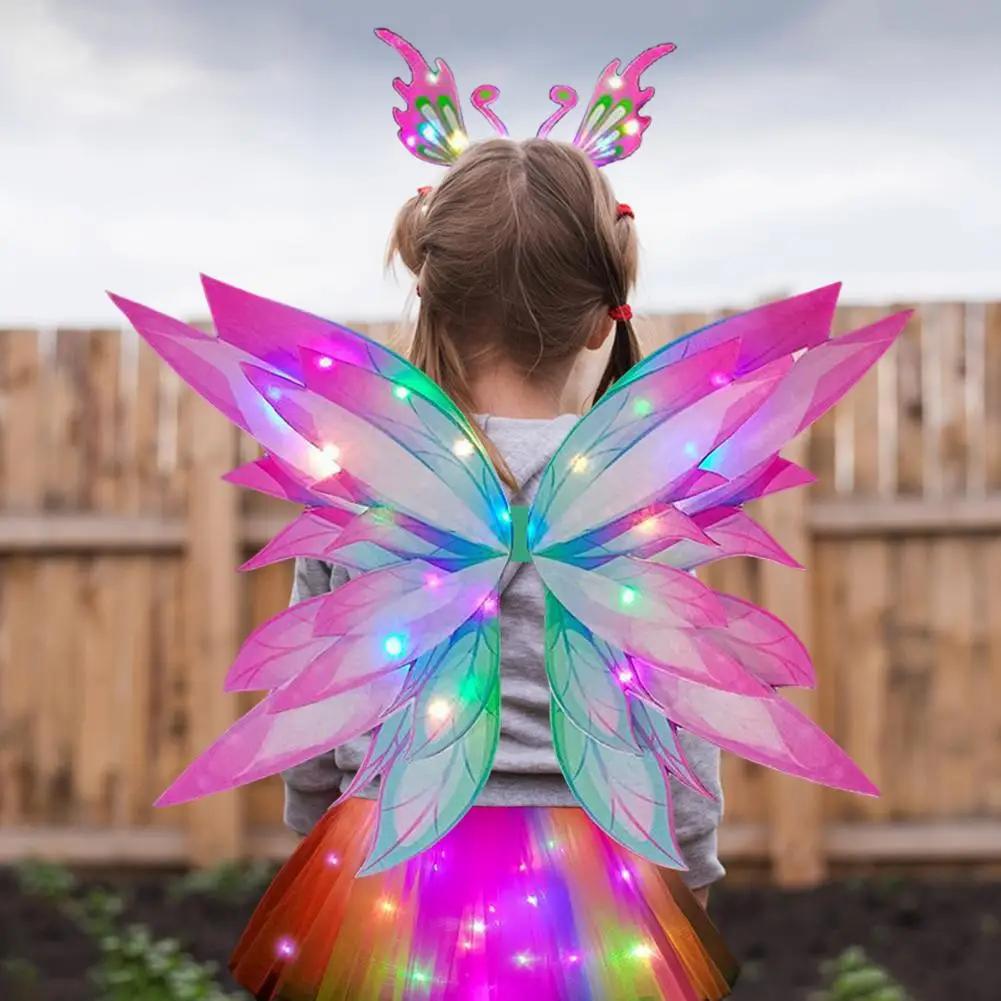 LED Children Costume Props Girls Skirts Angel Luminous Wings Flashing Butterfly Skirt Lights Suit 2-8year Easter Valentines Day