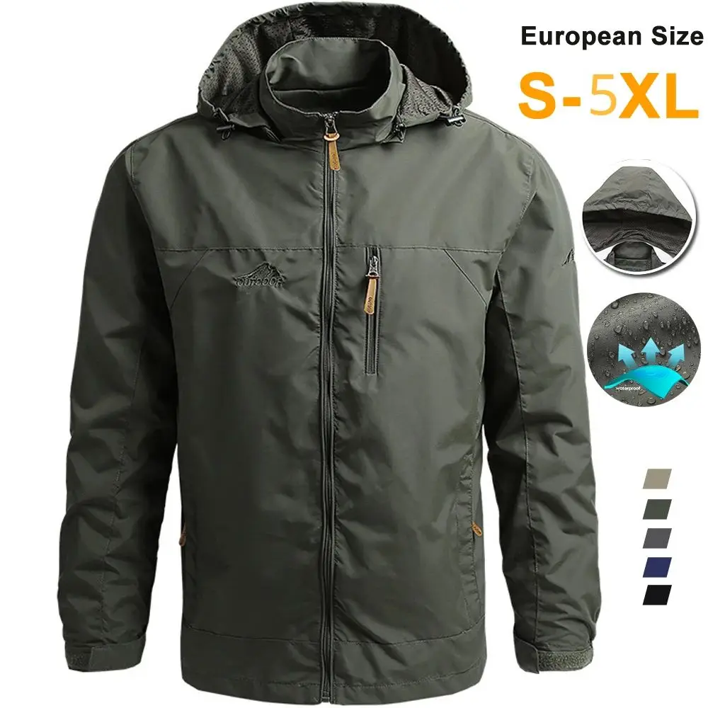 

Men's Tactical Windbreaker Jaet Waterproof Outdoor Hooded Coat V-Ne Sve Length Seven-Foot Brand 004 for Middle-Aged An...