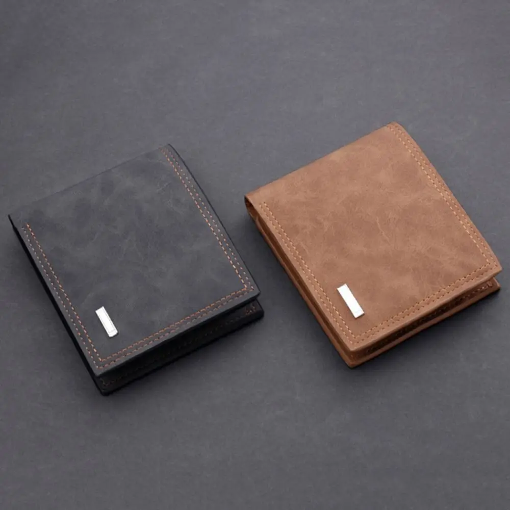新しい PU レザーメンズショートウォレット二つ折り大容量レトロ小銭入れブラックコーヒー ID カードホルダー男性女性