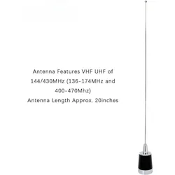 Dual-Band NMO 20in Antenna VHF 144 & UHF 430 MHz Antennas for Motorola Kenwood Icom Vertex Blackbox HYT Hytera V/U Mobile Radios