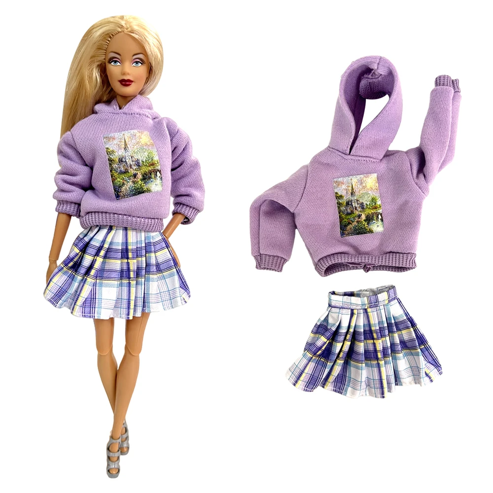 1 Set Mode Kleidung für Barbie Puppe mehrfarbige Outfit Sport kleid Hemd Denim Gitter Rock täglich Freizeit kleidung Accessoires jj