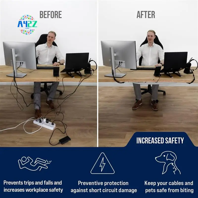 

A42Z-Cable Management Net - Under Desk Wire Management - Flexible Under Desk Cable Management Tray White Durable Easy Install A