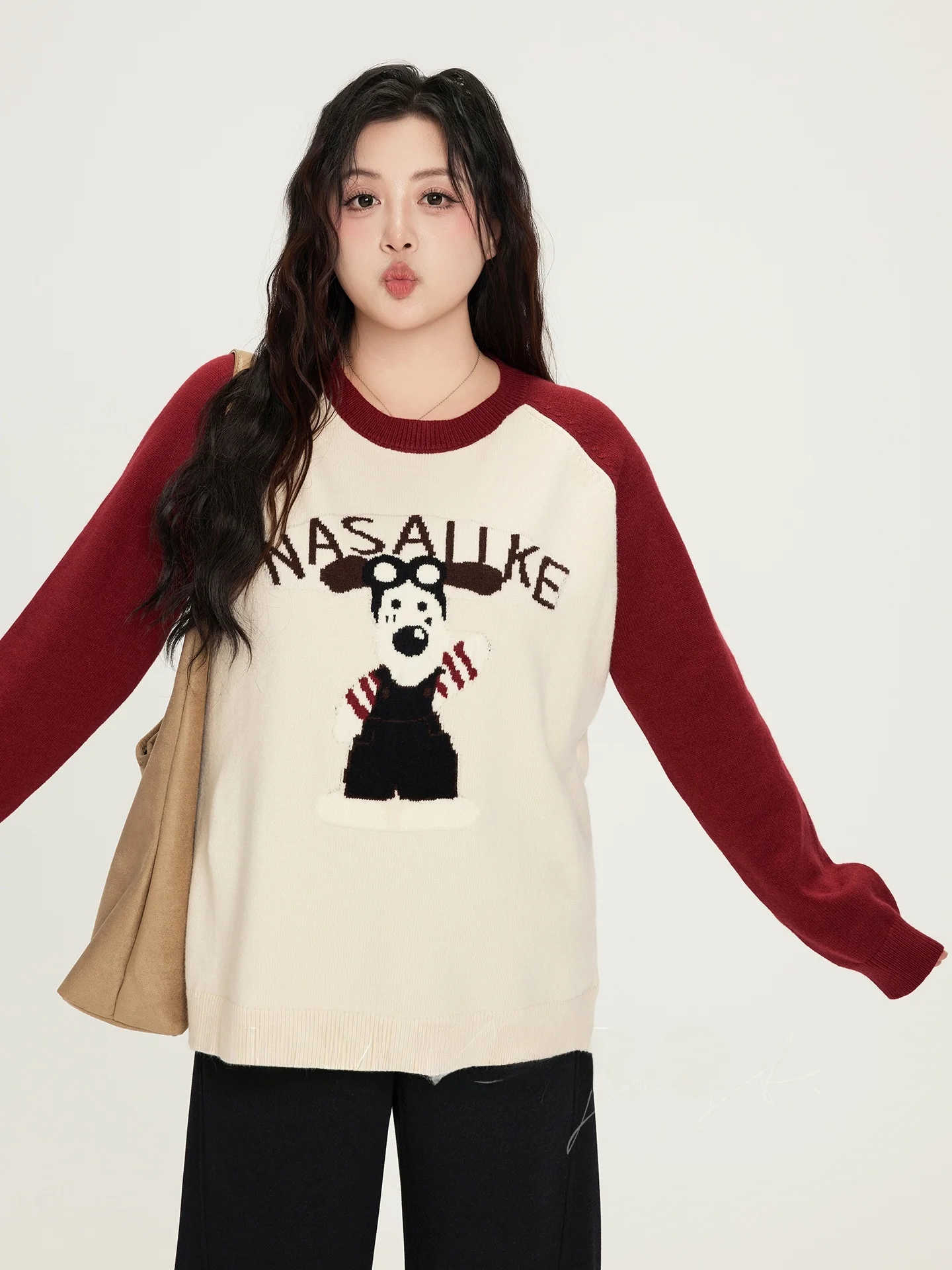 

plus Size Winter New Arrival Animal Cartoon Dog Long Sve Knitted Sweater Underwear Top for Women Casual Sle round Ne