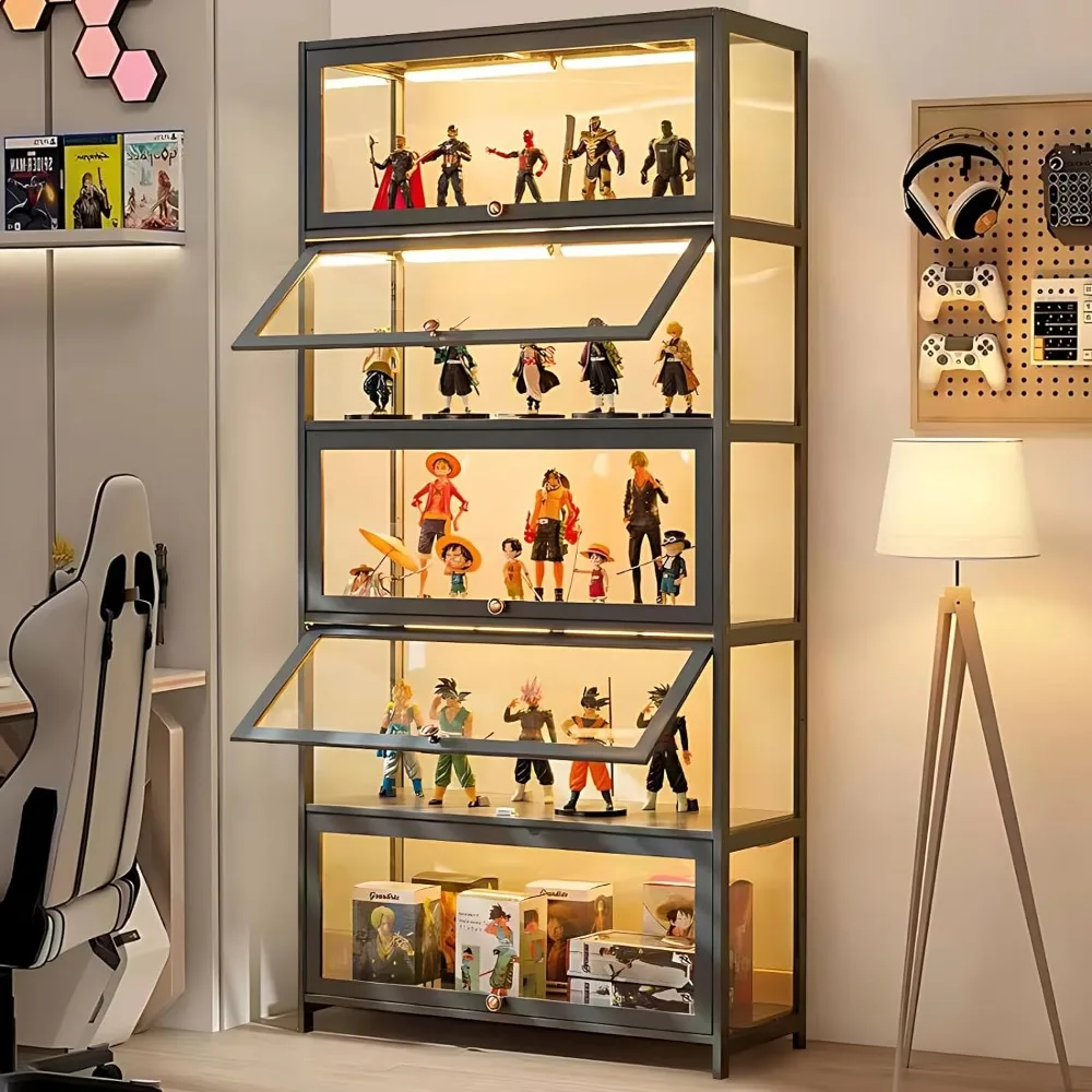 

Curio Display Cabinet, 5-Tier Storage Shelves with Acrylic Glass Door, Collectibles Toy Organizers Rack & Display Shelf