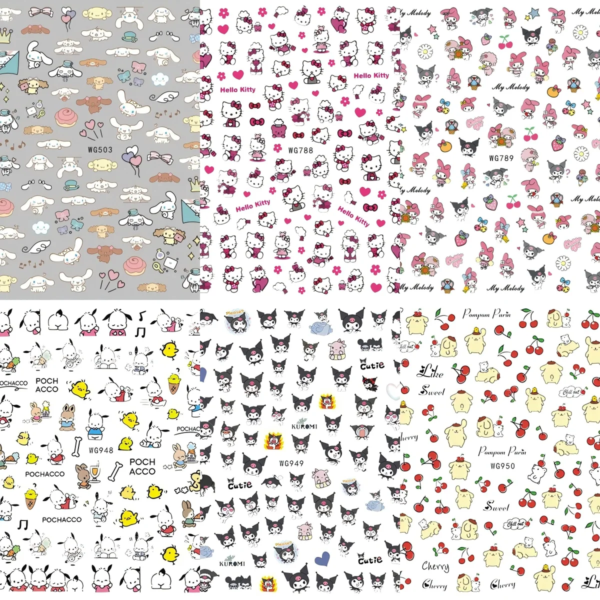 6 Stück Sanrio Anime Nagelaufkleber Cartoon Sanrio Hello Kitty Nageldekorationsaufkleber Niedliche Kulomi Aufkleber DIY für Maniküre – Detail 20