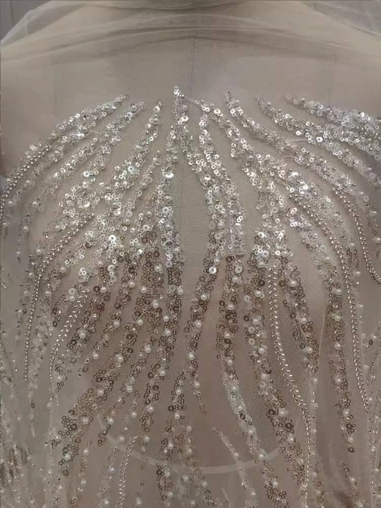 

1 ярд роскошной африканской ткани с пайетками и бисером, высококачественное кружево для свадебных платьев, нигерийская свадебная вышивка, французский тюль для шитья