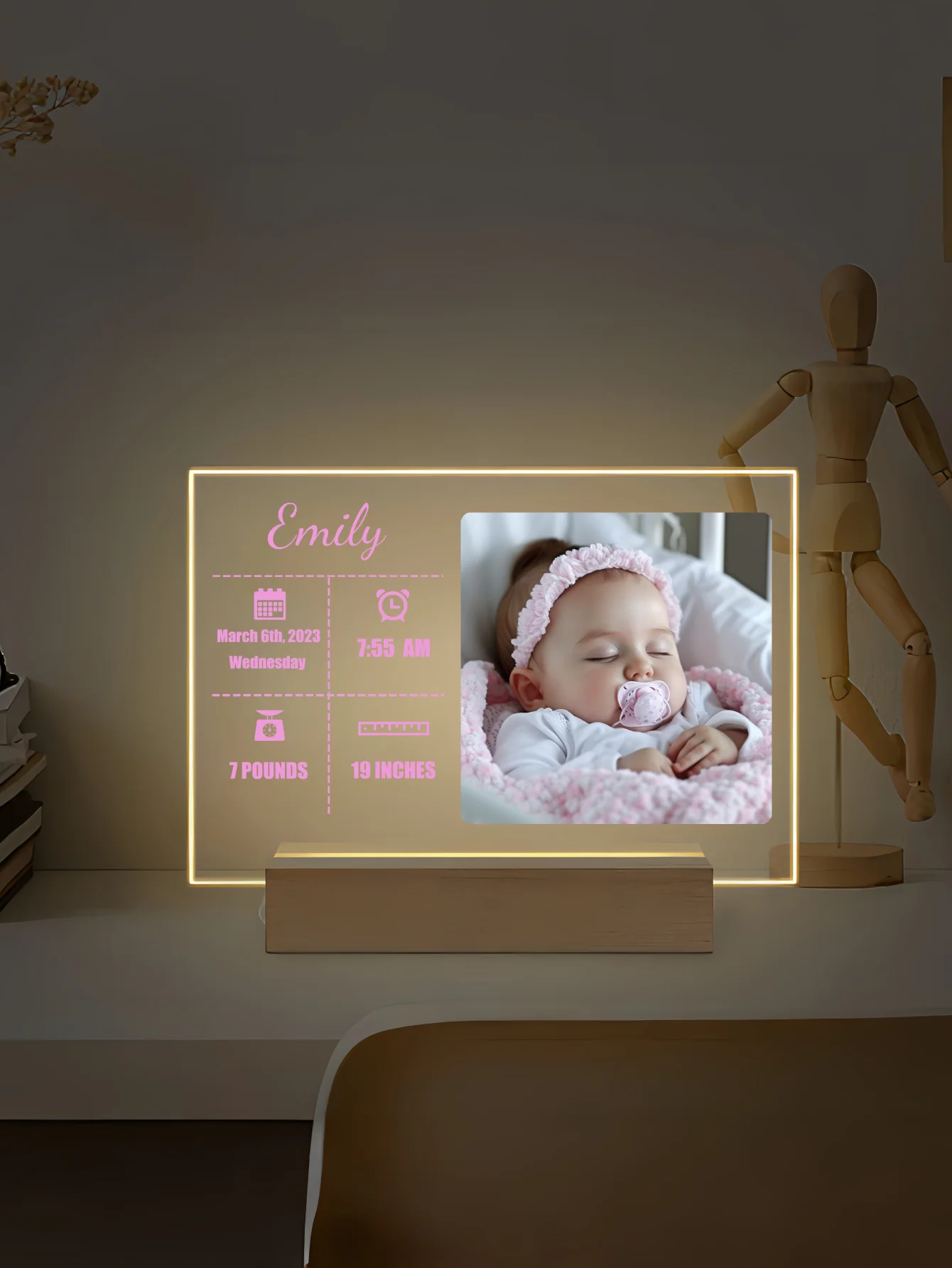 1PC Customized Baby Collage Photo LED Night Light, Personalized Acrylic Night Light With Photos And Text