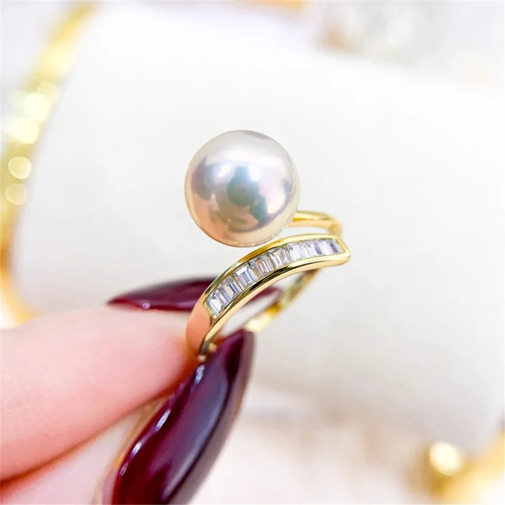 

Кольцо из стерлингового серебра S925, инкрустированное цирконием, жемчужное кольцо с половиной отверстия, дизайн изменяемого размера, ювелирные изделия ручной работы, аксессуары для колец