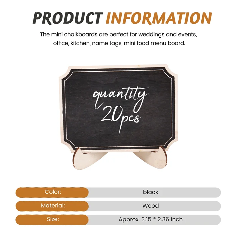 QWE-20 حزمة السبورات الصغيرة مع حامل حامل داعم، بطاقات مكان صغيرة مستطيلة سبورة خشبية صغيرة لحفلات الزفاف وأعياد الميلاد