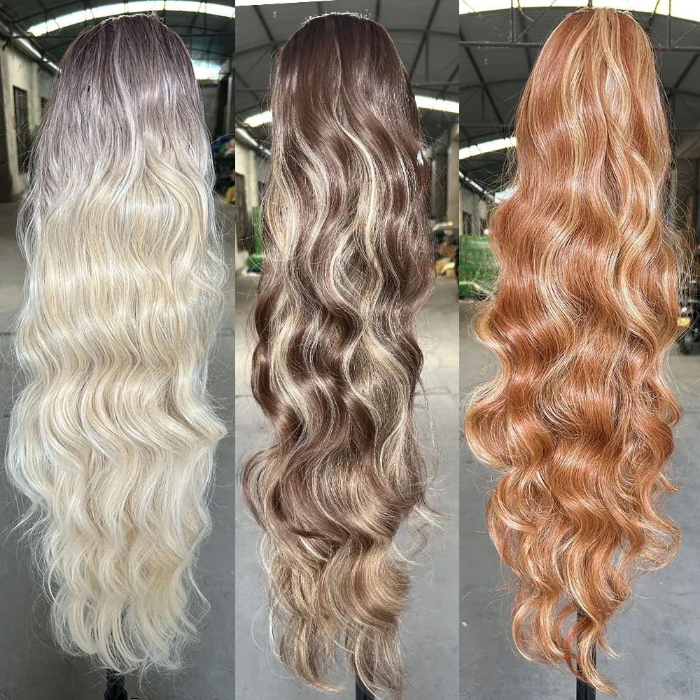 

28 Inch Long Body Wave Drawstring Ponytail Extensions 180g Synthetic Heat Resistant Weave Fake Ponytail Hairpieces For Women