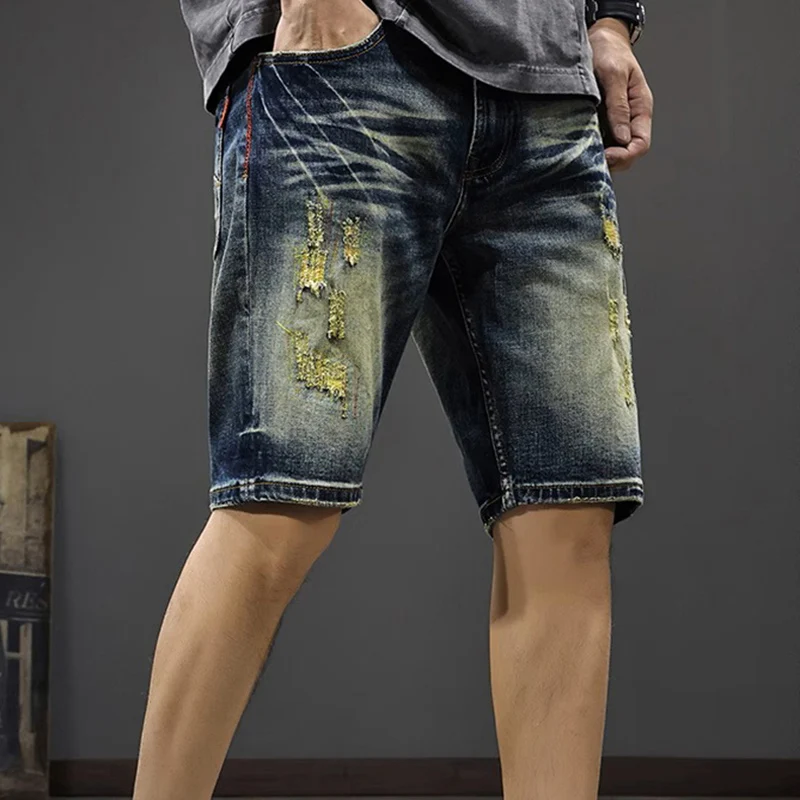 Sommer Designer Mode Männer Jeans Hohe Qualität Retro Gewaschen Stretch Zerrissene Denim Shorts Männer Y2K Vintage Casual Shorts Hombre