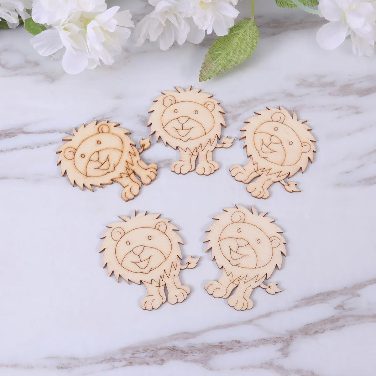 10Pcs Lion Wooden Slices Animal Wood Shapes for DIY Crafts Painting Scrapbooking Party Decorations