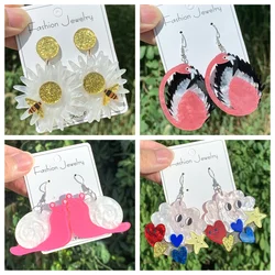 Unique Creative Acrylic Love Cloud Earrings Chic Cute Lovely Snails Flowers Bees Frogs Flamingo Earrings For Women Jewelry Gift
