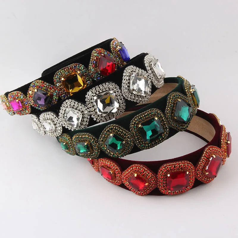 European and American New Fashion Baroque Velvet Gemstone Headband Luxurious Ball Hair Accessory for Women