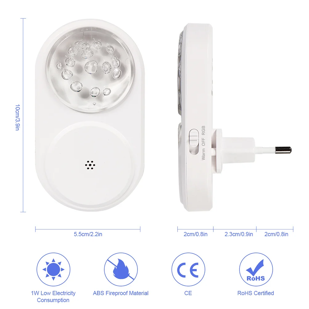 

2Pcs Plug-In LED Light Control Night Lights RGB Warm Light for Bedroom Corridor Stairs Under Bed Atmosphere
