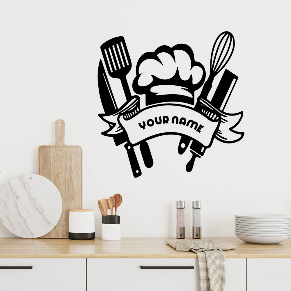 1PC Colorful Kitchenware Customized Name Family Wall Stickers Mural Art Home Decor Door Decor Sticker Mural