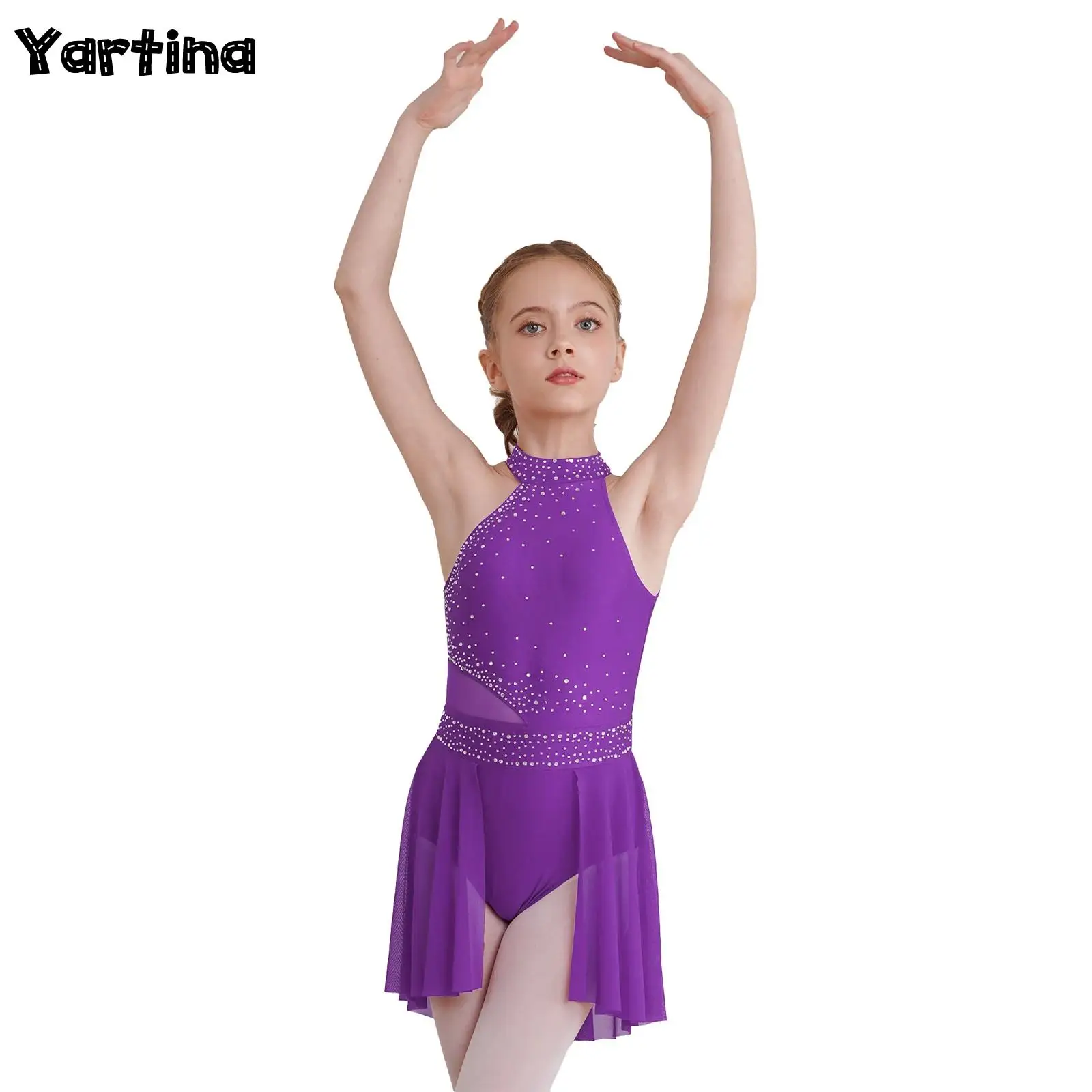 

Kids Girls Shiny Rhythmic Gymnastic Ballet Leotards Artistic Figure Skating Dress Rhinestone Ballet Tutu Lyrical Dance Dress