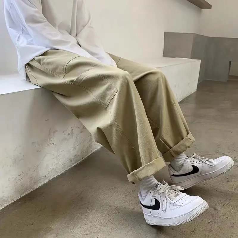 

Мужские повседневные брюки цвета хаки с прямыми штанинами, осень-зима, модная брендовая рабочая одежда, свободные спортивные длинные брюки