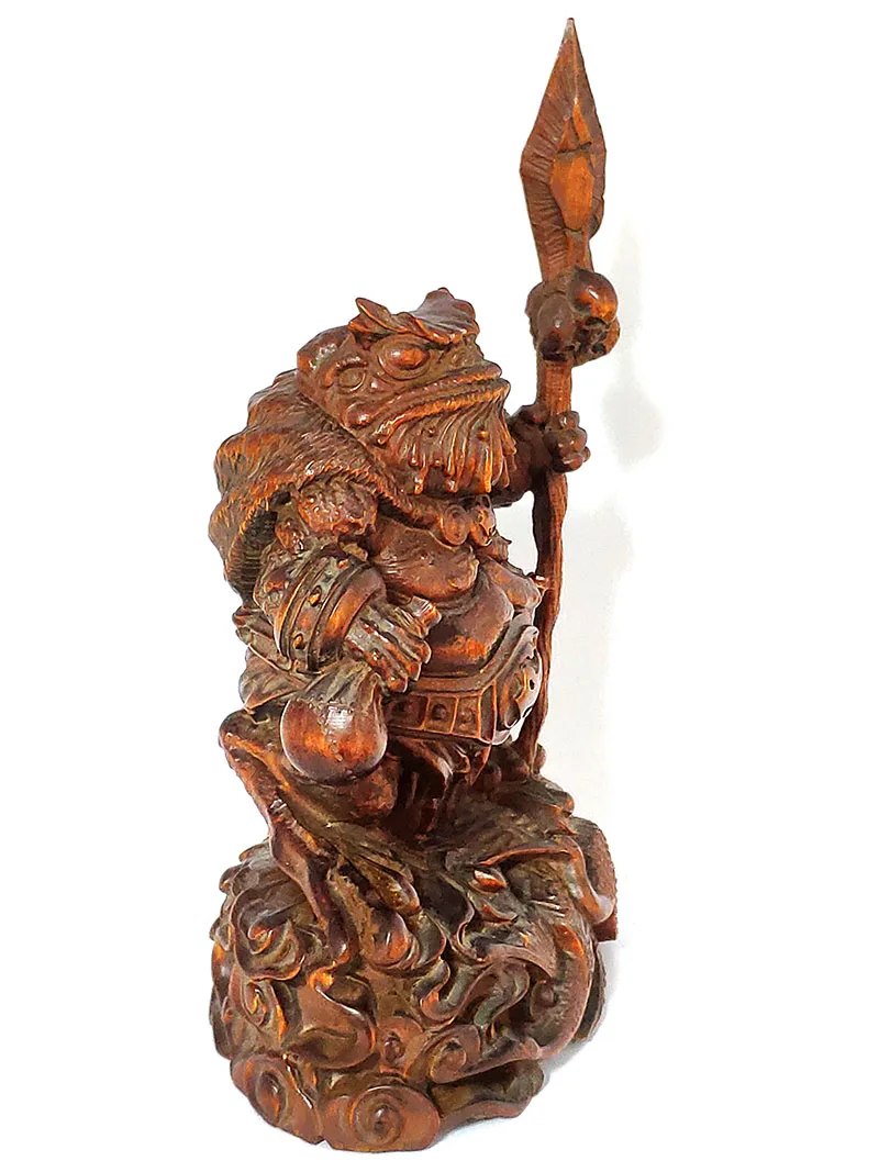 BY060 - 15 x 9 x 6 CM Boxwood Carving Figurine : Toad Frog Warrior and Swans