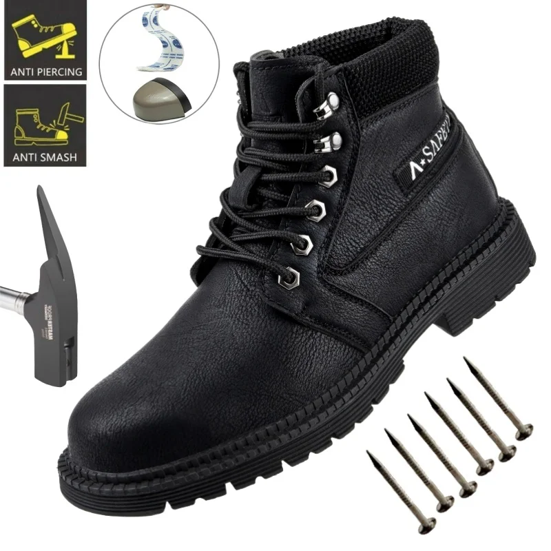 Men Boots Outdoor Leather Ankle Boots High Top Casual Boots Designer Male Work Boots Classic Handmade Steel Toe Cap Boots