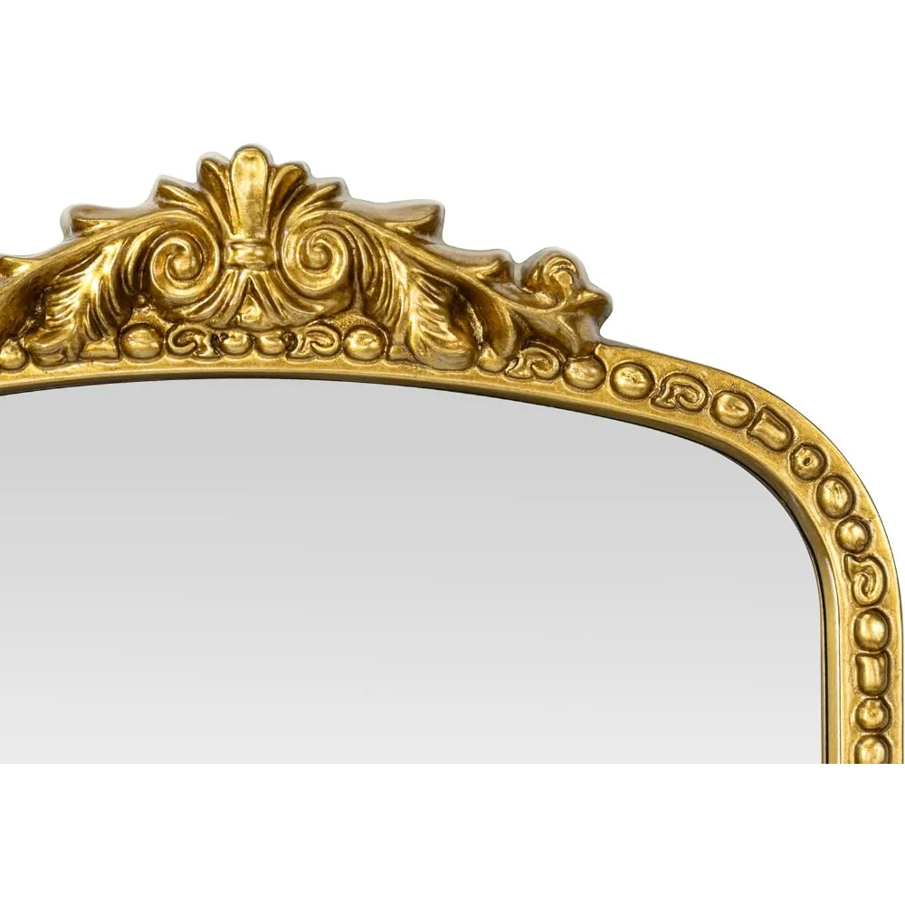 Tradicional ornamentado Floor Mirror, arqueado emoldurado, comprimento total, espelho de parede, barroco inspirado corpo inteiro espelho, antiqued ouro, 30x60 em