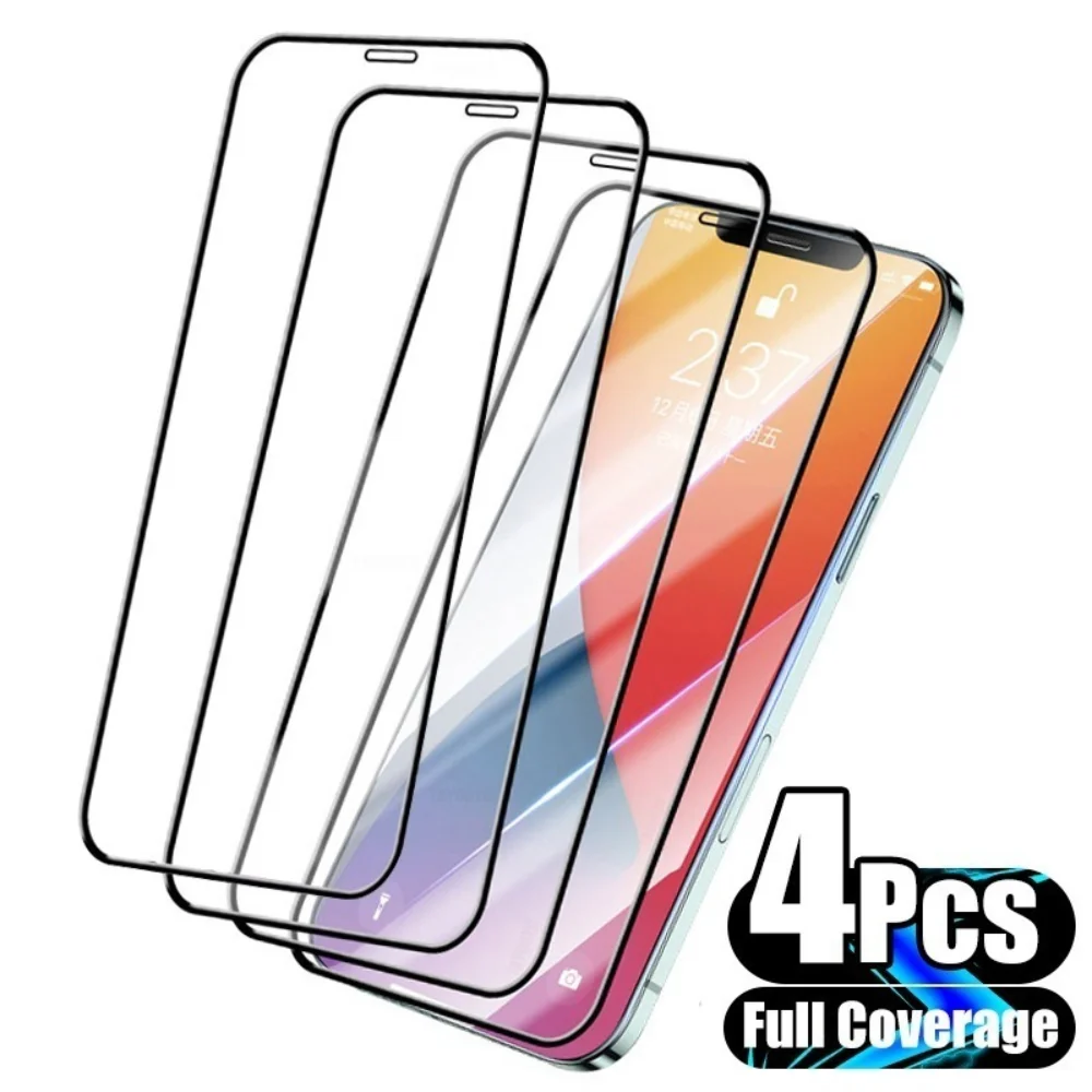 4 قطعة حامي الشاشة الزجاج المقسى آيفون 14 13 12 11 برو ماكس زجاج واقي آيفون X XR XS ماكس 7 8 6S 14 زائد