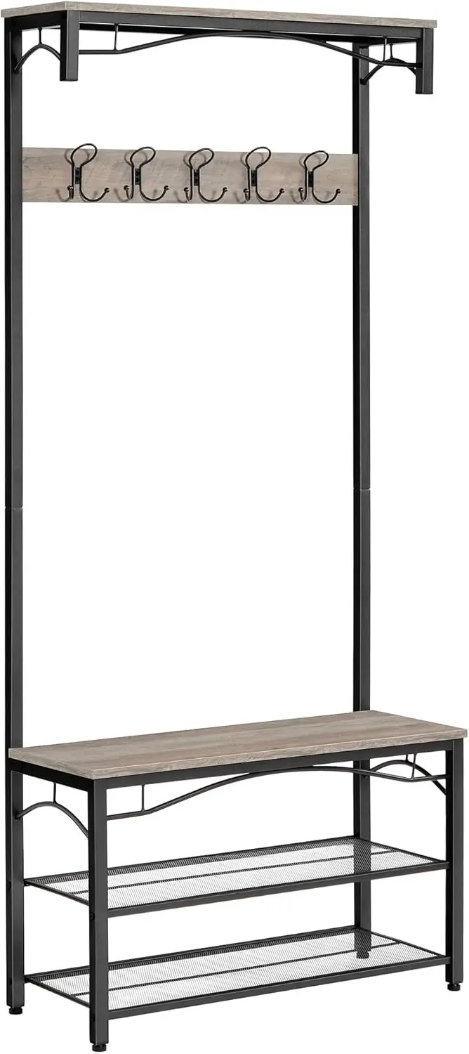 

Shoe Bench Rack, 3-Tier Storage Shelf for Entryway Hallway Living Room, Industrial Accent Furniture with Steel Frame,