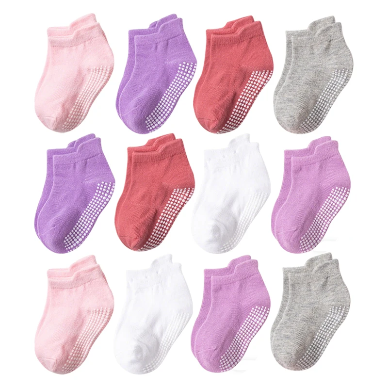 12 pairs double-stitched anti-slip children's floor socks, baby walking socks, suitable for home wear
