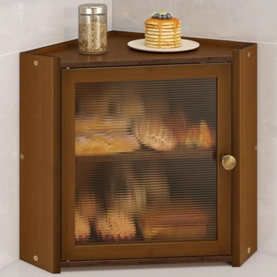 

Corner Bread Box for Kitchen Countertop Large Bread Container Storage Vintage Wooden Farmhouse Bread Box with Window for Homema