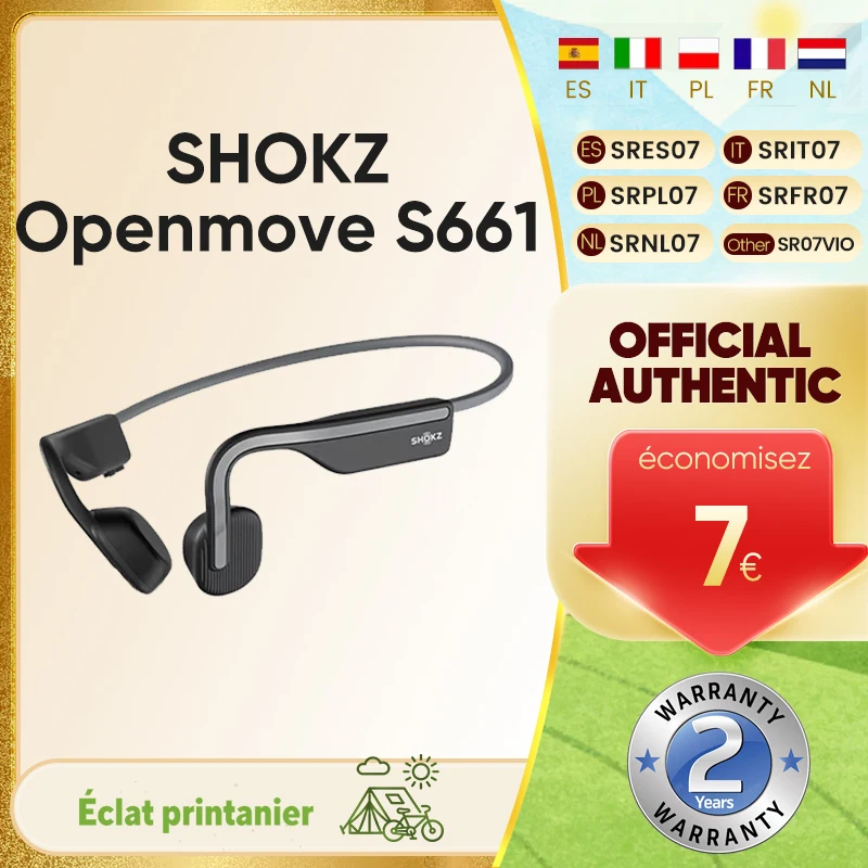 Écouteurs sportifs originaux Shokz Openmove S661, écouteurs à conduction osseuse, écouteurs ouverts sans fil Bluetooth 5.1, étanches IP55, 6h d'utilisation