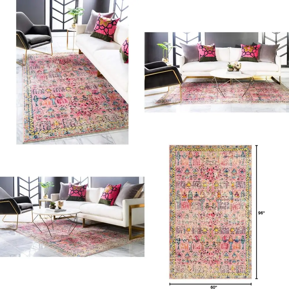 

5x8 Pink Medium-Sized Rug for Living Spaces and Dining Areas with Open Layouts