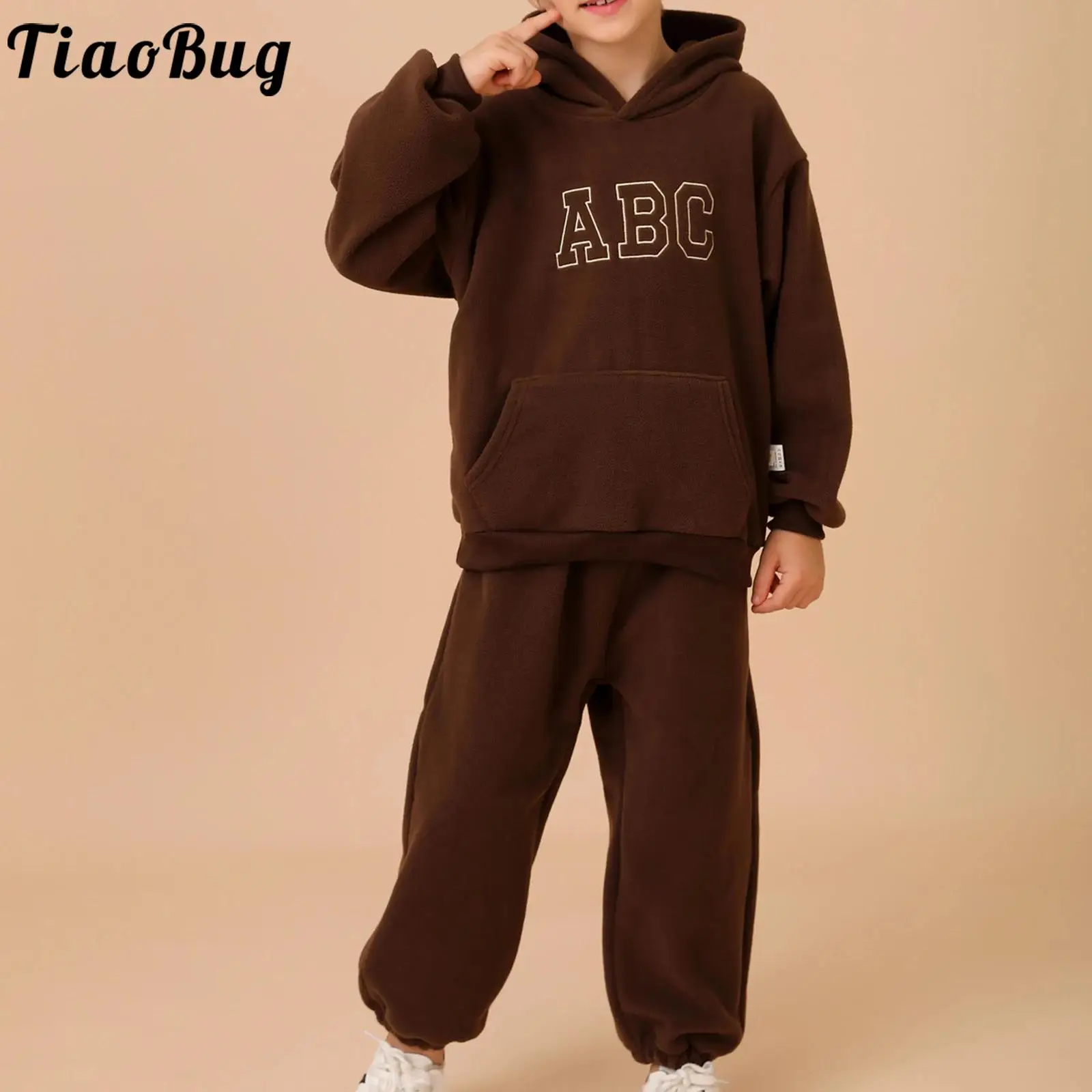 Autumn Winter Kids Boys Girls Fashion Fleece Tracksuit Warm Sports Suit Long Sleeve Letter Embroidery Hoodie with Sweatpants